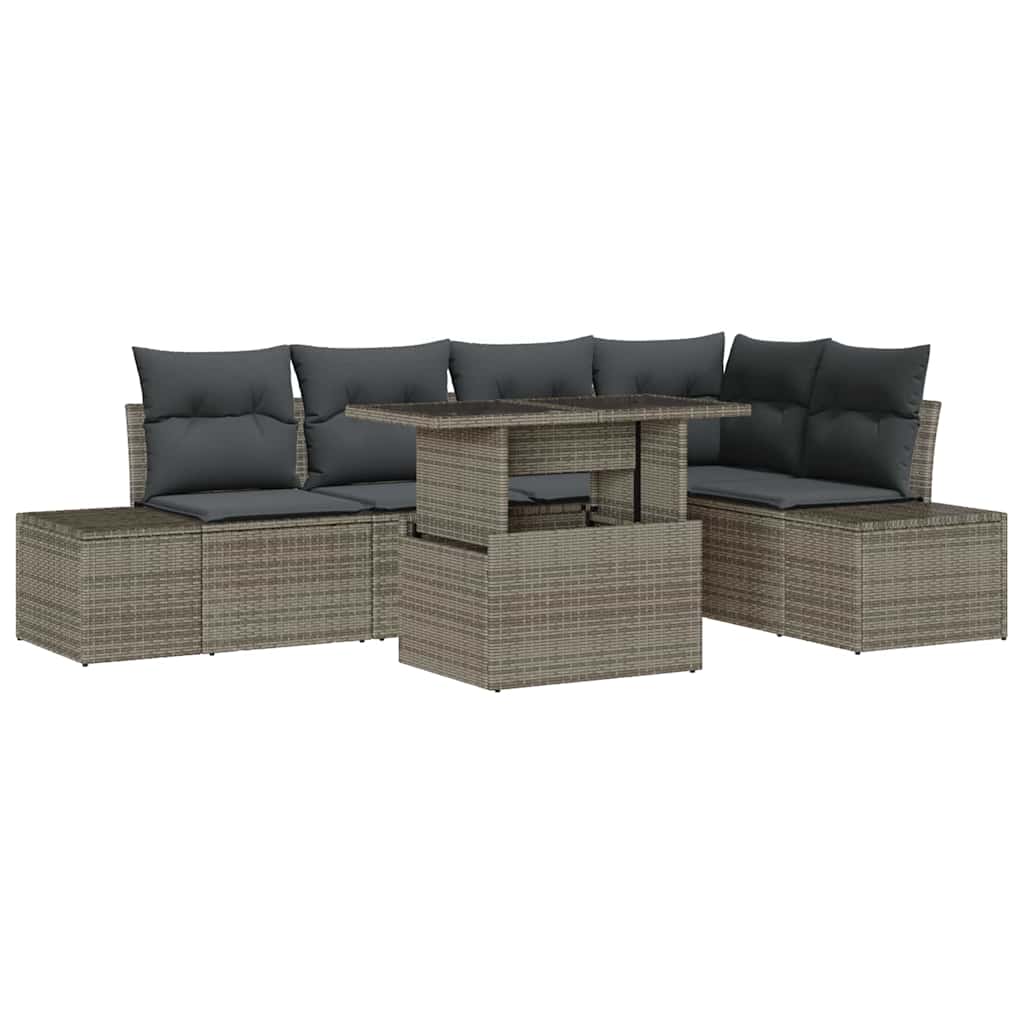 Garden Sofa Set with Storage 6 pcs Grey Poly rattan
