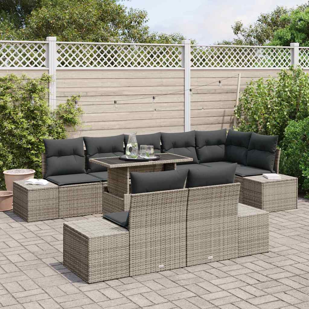 Garden Sofa Set with Storage 9 pcs Grey Poly rattan