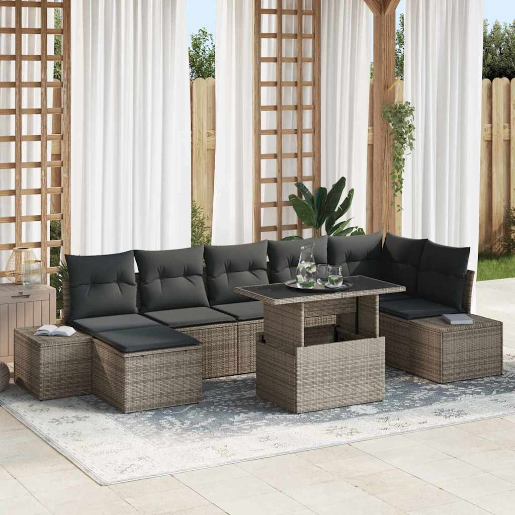Garden Sofa Set with Storage 8 pcs Grey Poly rattan