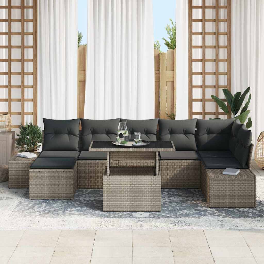Garden Sofa Set with Storage 8 pcs Grey Poly rattan
