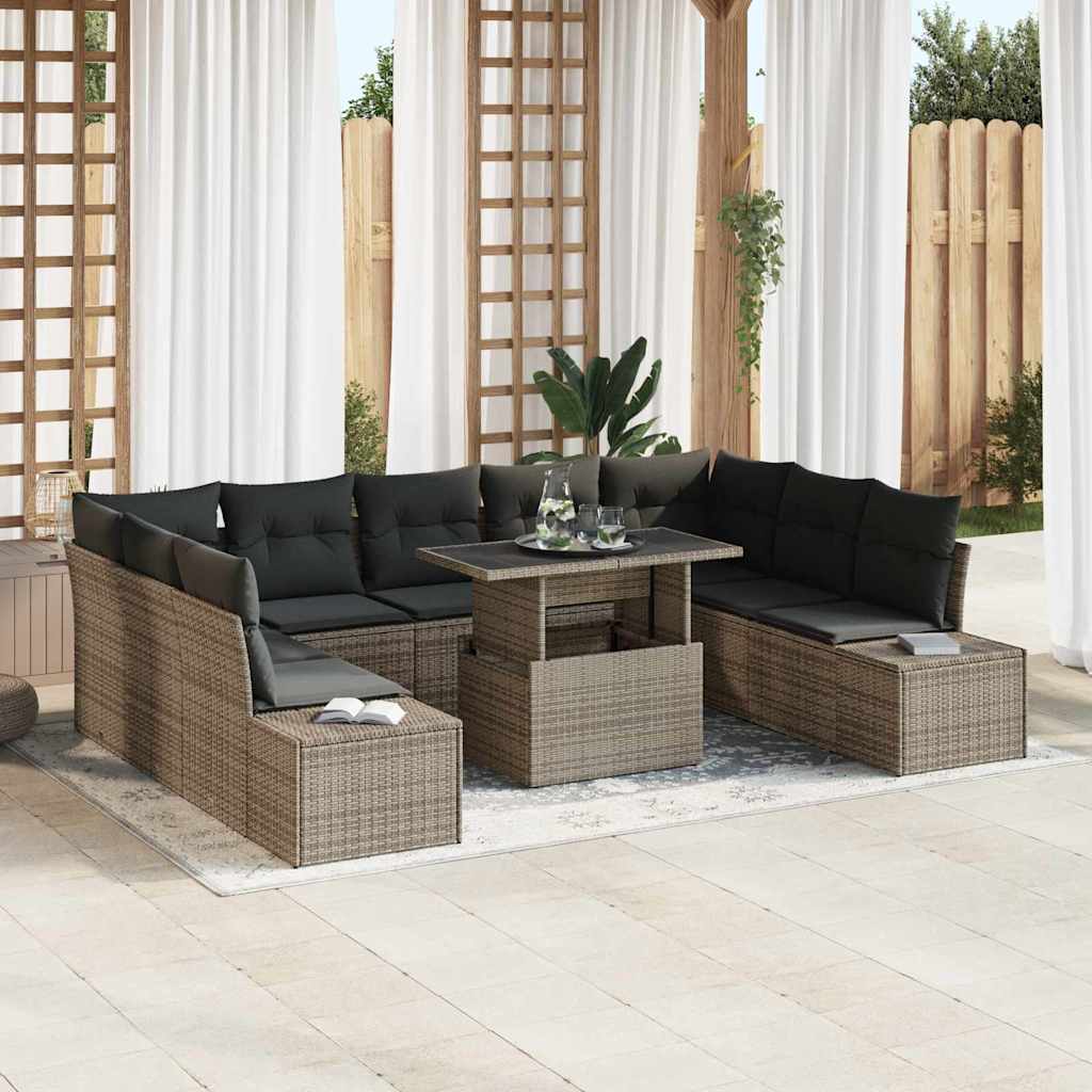Garden Sofa Set with Storage 10 pcs Grey Poly rattan