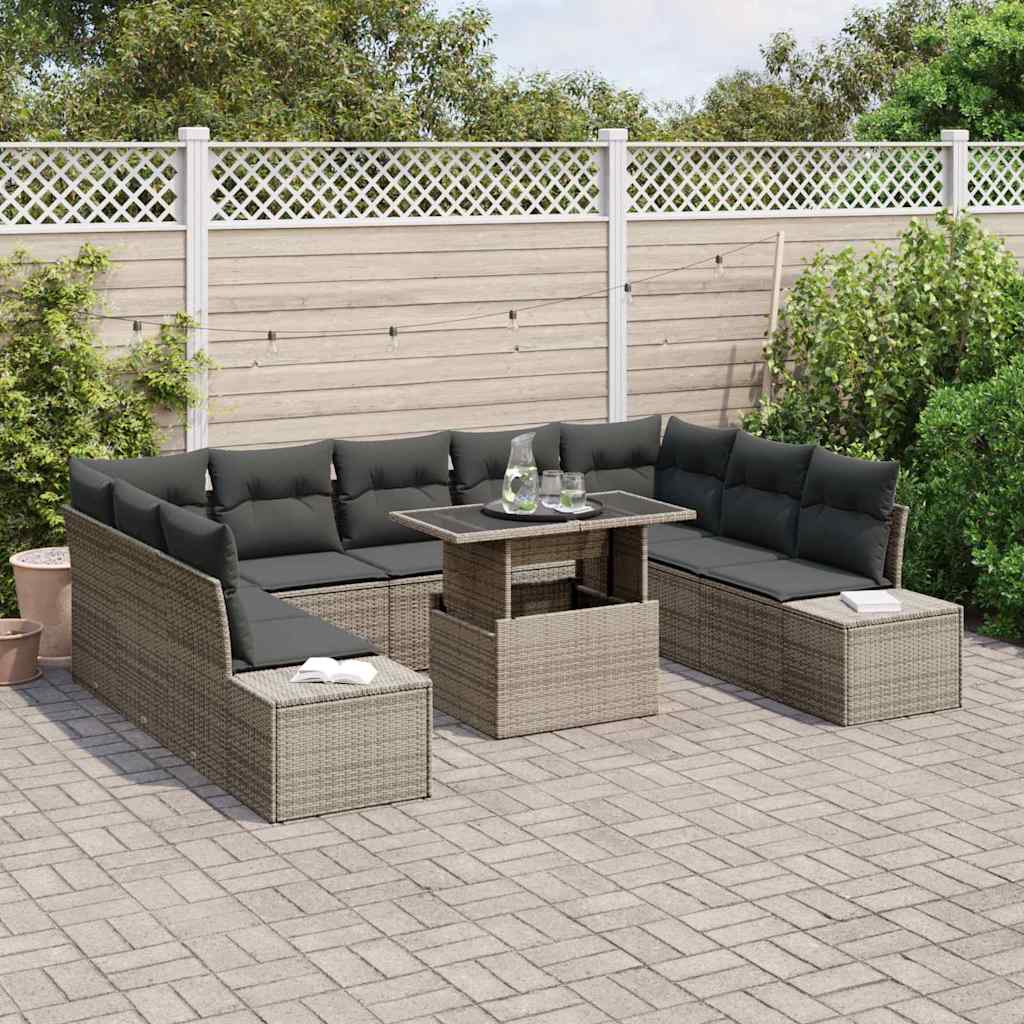 Garden Sofa Set with Storage 10 pcs Grey Poly rattan