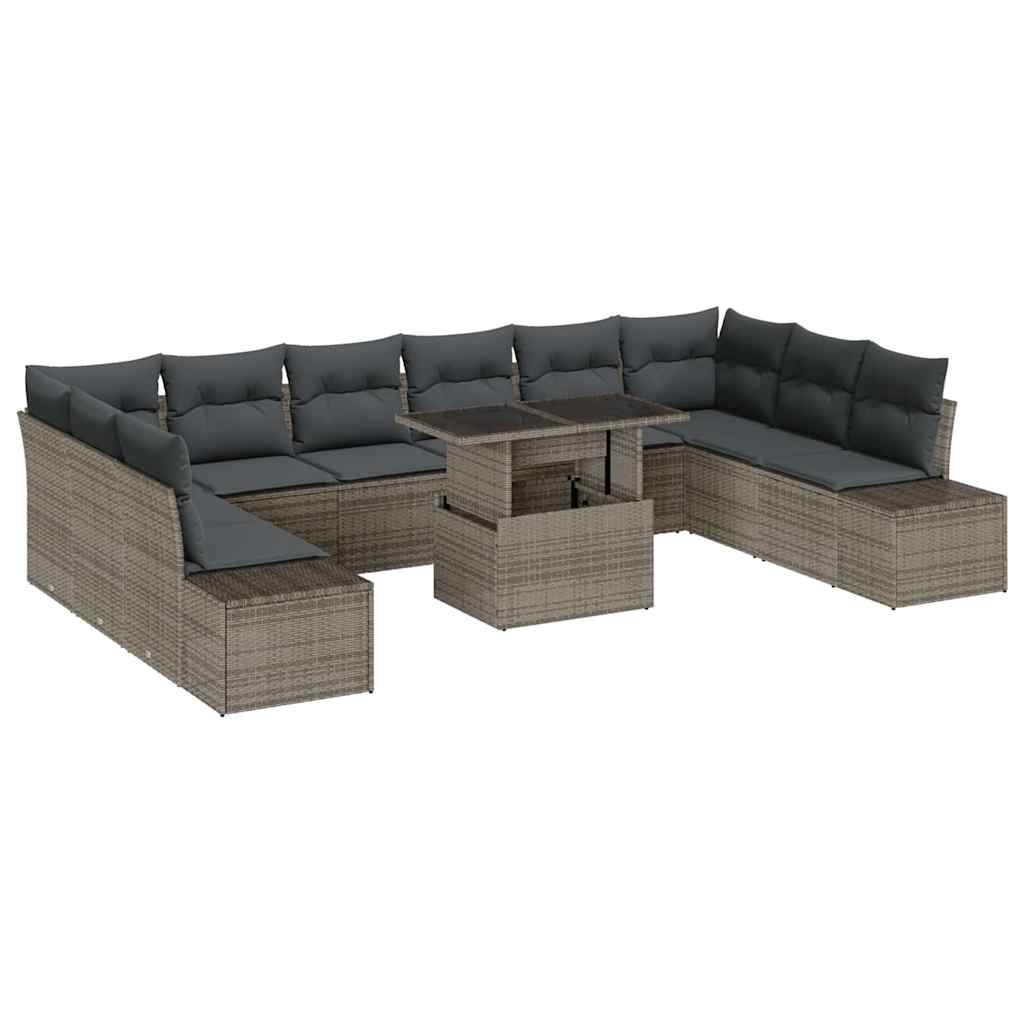 Garden Sofa Set with Storage 11 pcs Grey Poly rattan