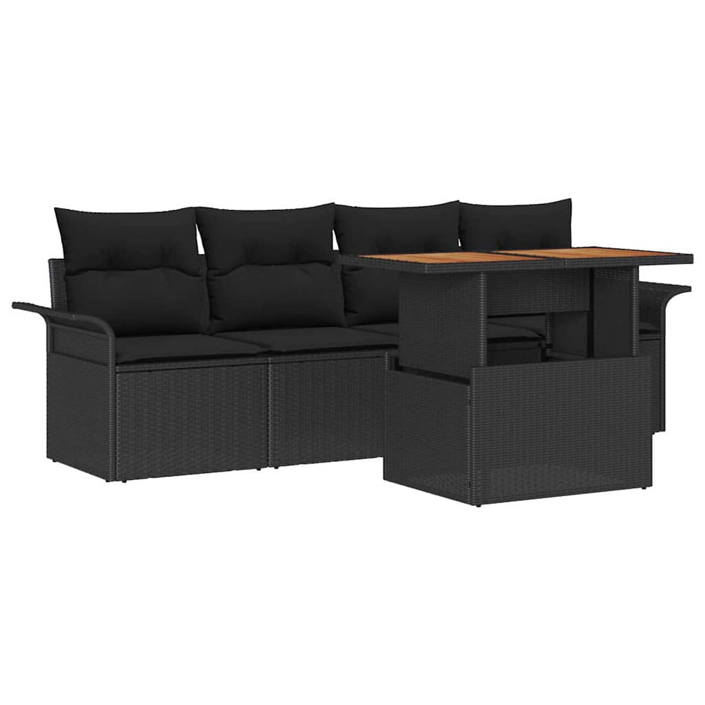 Garden Sofa Set with Storage 5 pcs Black Poly rattan