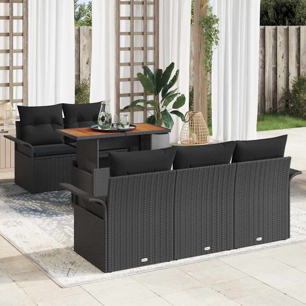 Garden Sofa Set with Storage 6 pcs Black Poly rattan