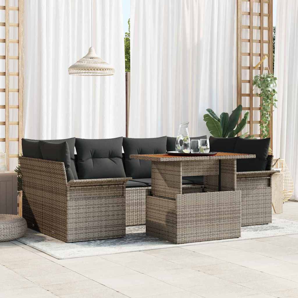 Garden Sofa Set with Storage 7 pcs Grey Poly rattan