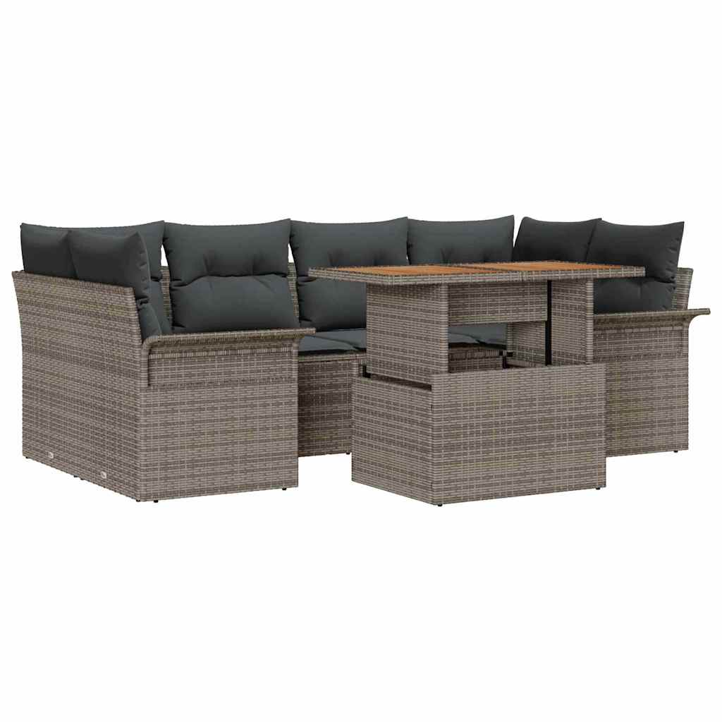 Garden Sofa Set with Storage 7 pcs Grey Poly rattan