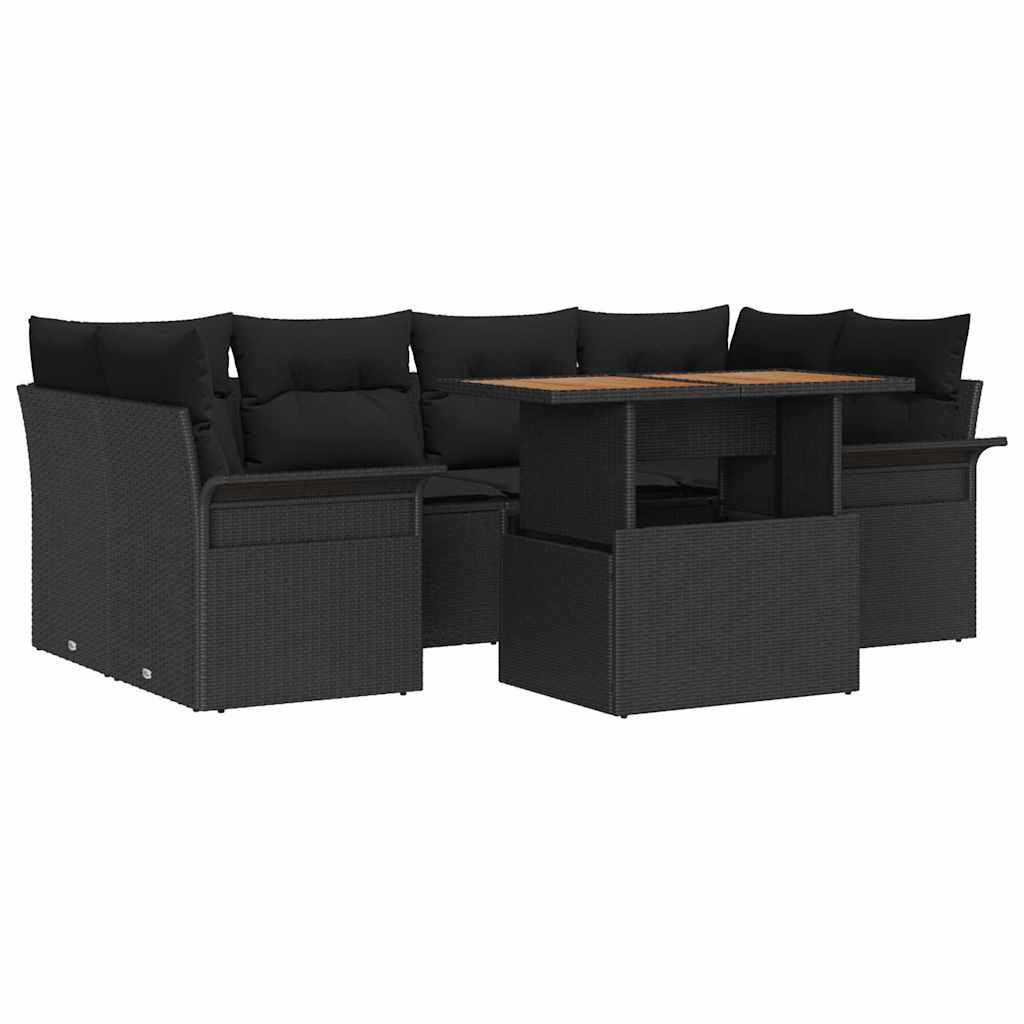 Garden Sofa Set with Storage 7 pcs Black Poly rattan