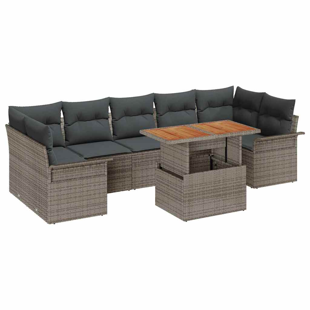 Garden Sofa Set with Storage 8 pcs Grey Poly rattan