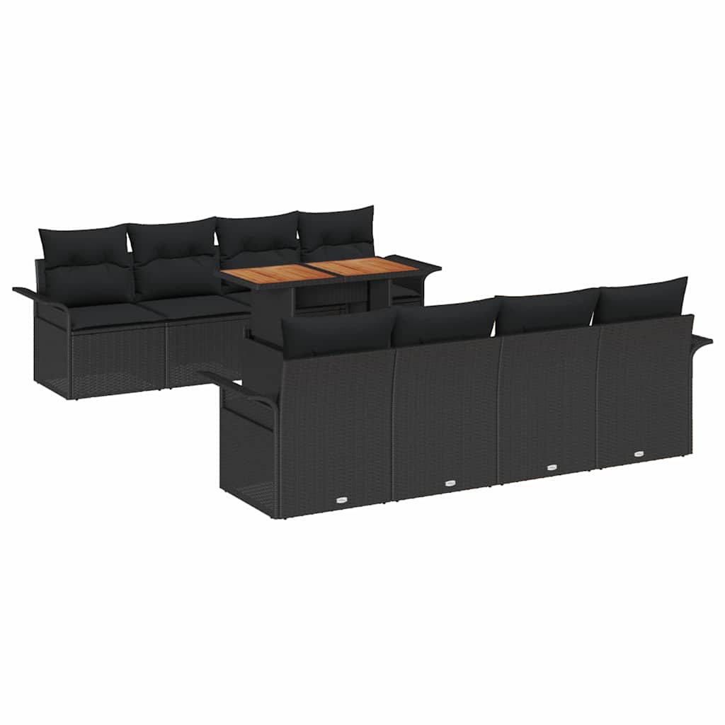 Garden Sofa Set with Storage 9 pcs Black Poly rattan