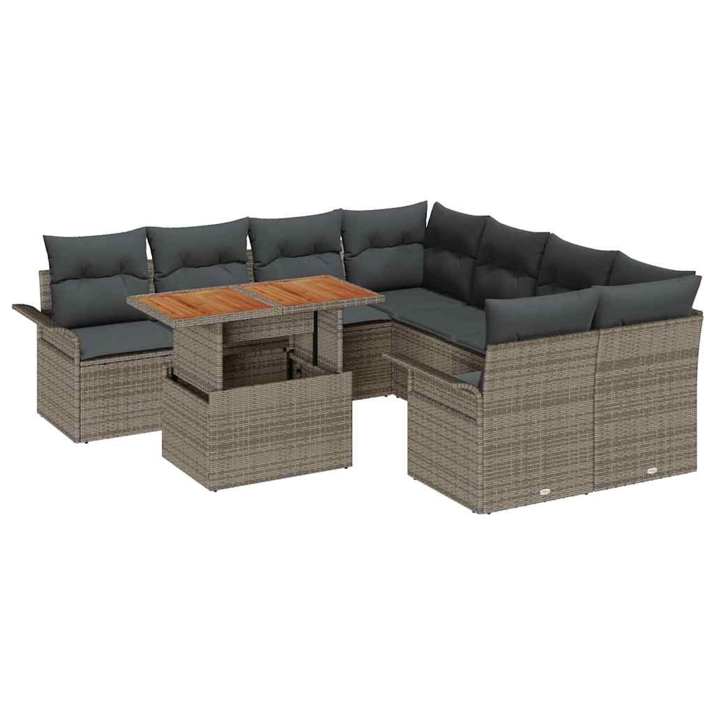 Garden Sofa Set with Storage 9 pcs Grey Poly rattan