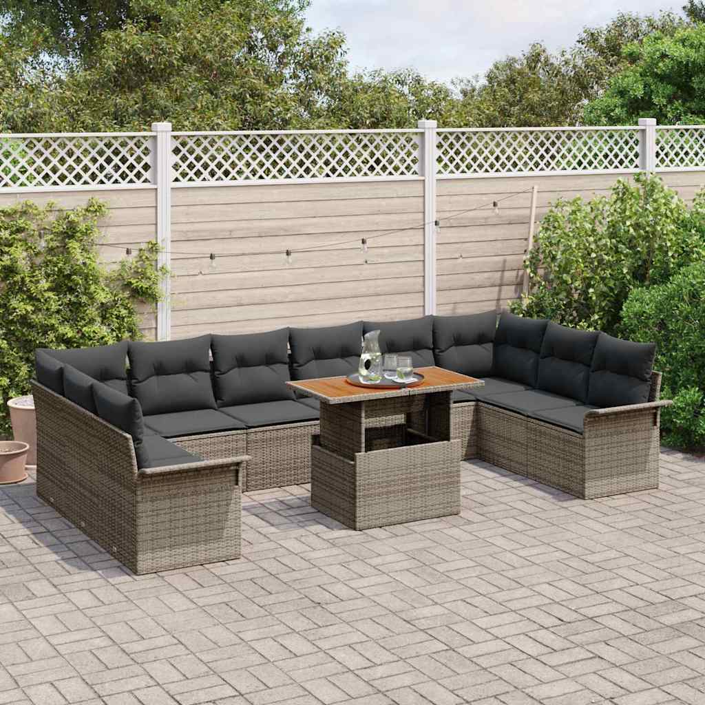 Garden Sofa Set with Storage 11 pcs Grey Poly rattan