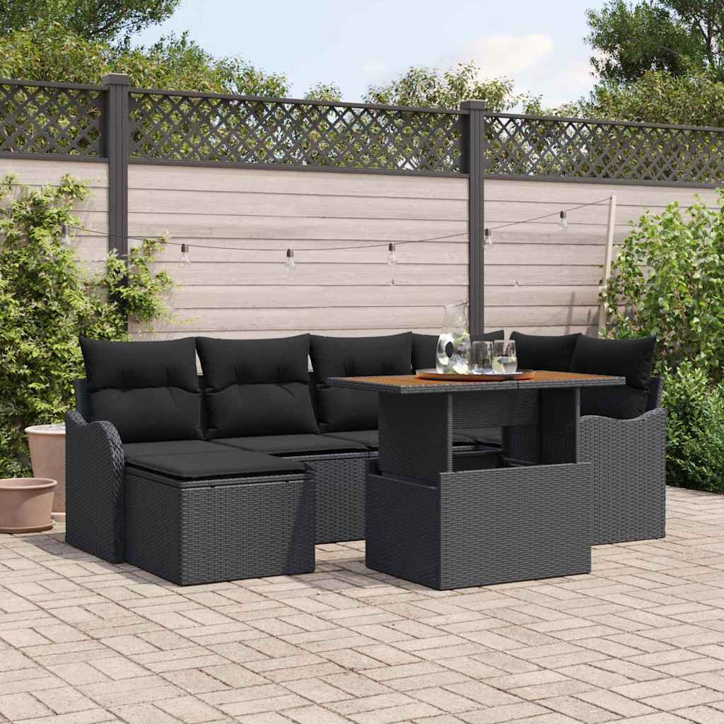 Garden Sofa Set with Storage 7 pcs Black Poly rattan