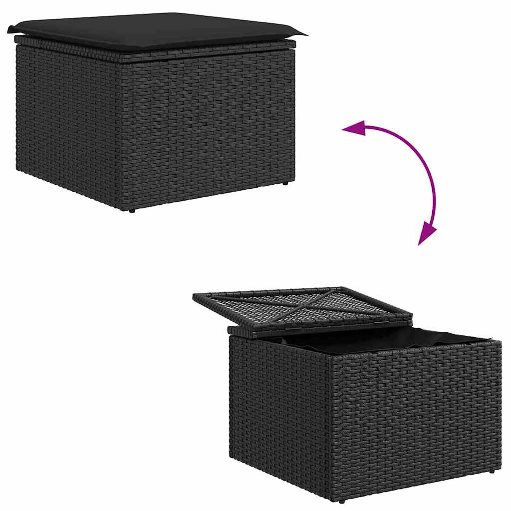 Garden Sofa Set with Storage 9 pcs Black Poly rattan