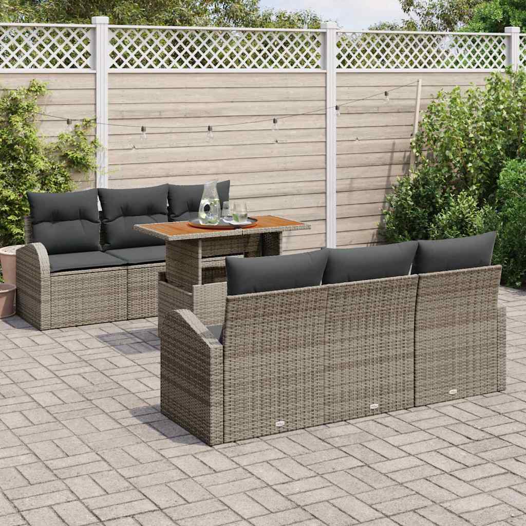Garden Sofa Set with Storage 7 pcs Grey Poly rattan