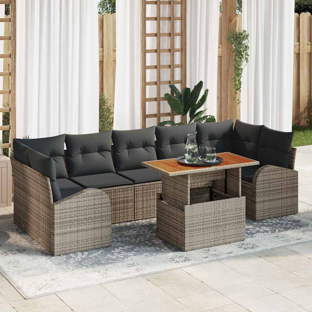 Garden Sofa Set with Storage 8 pcs Grey Poly rattan