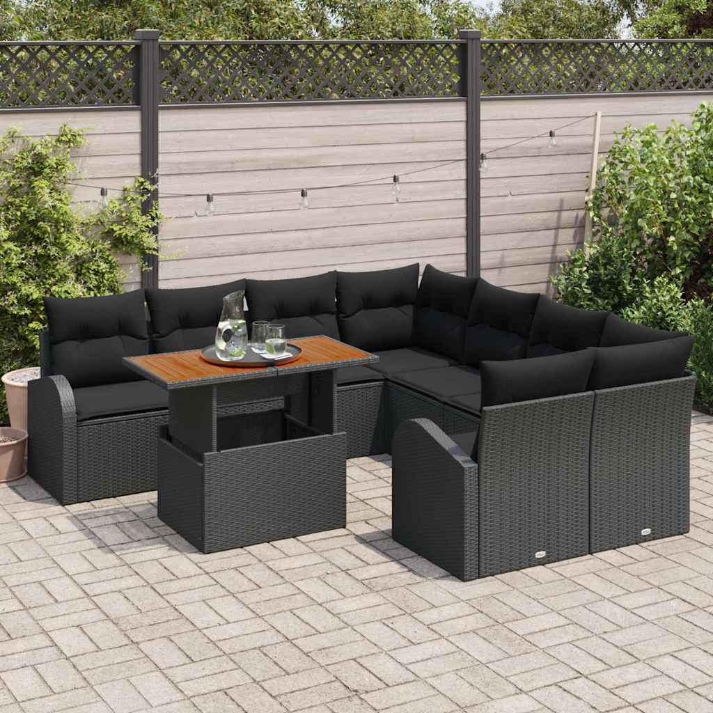 Garden Sofa Set with Storage 9 pcs Black Poly rattan