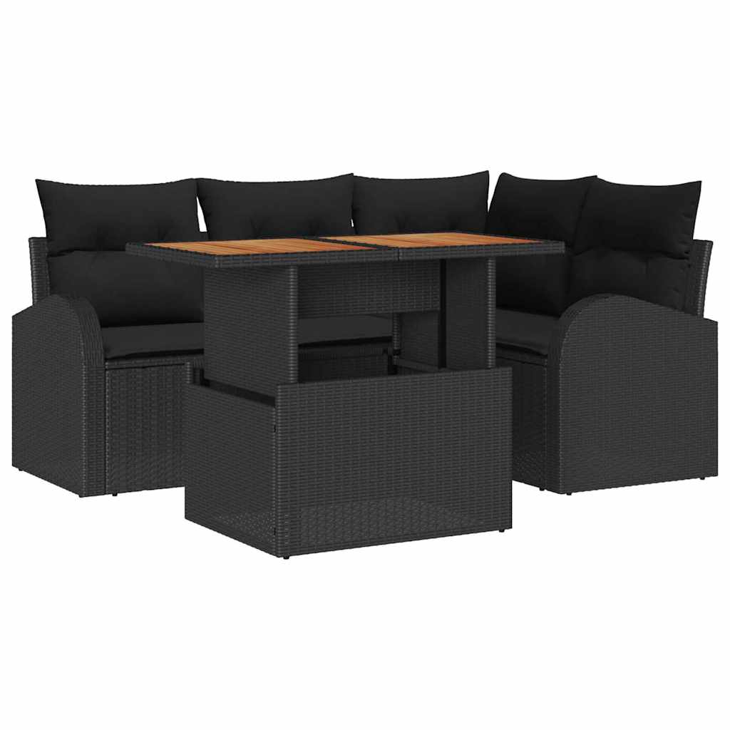 Garden Sofa Set with Storage 5 pcs Black Poly rattan