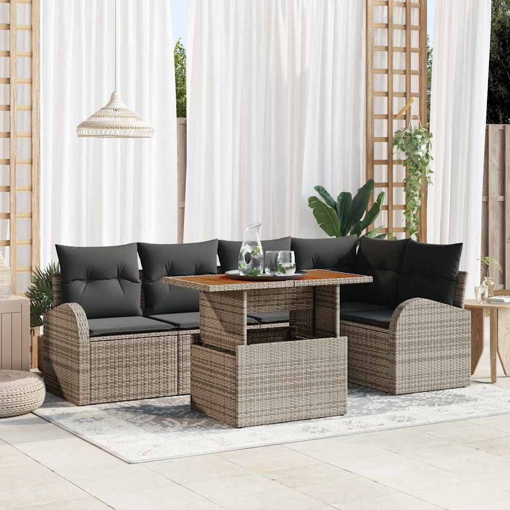 Garden Sofa Set with Storage 6 pcs Grey Poly rattan