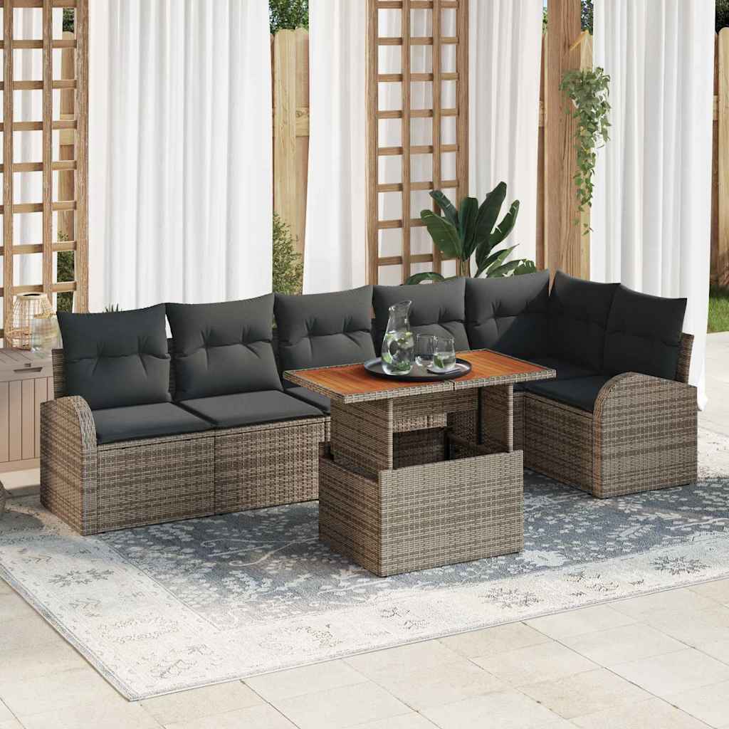 Garden Sofa Set with Storage 7 pcs Grey Poly rattan