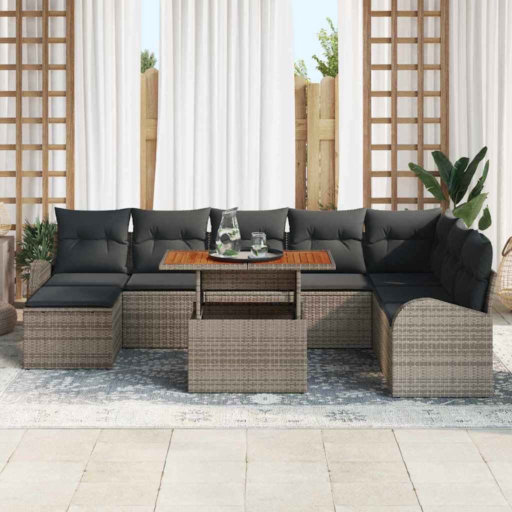 Garden Sofa Set with Storage 9 pcs Grey Poly rattan