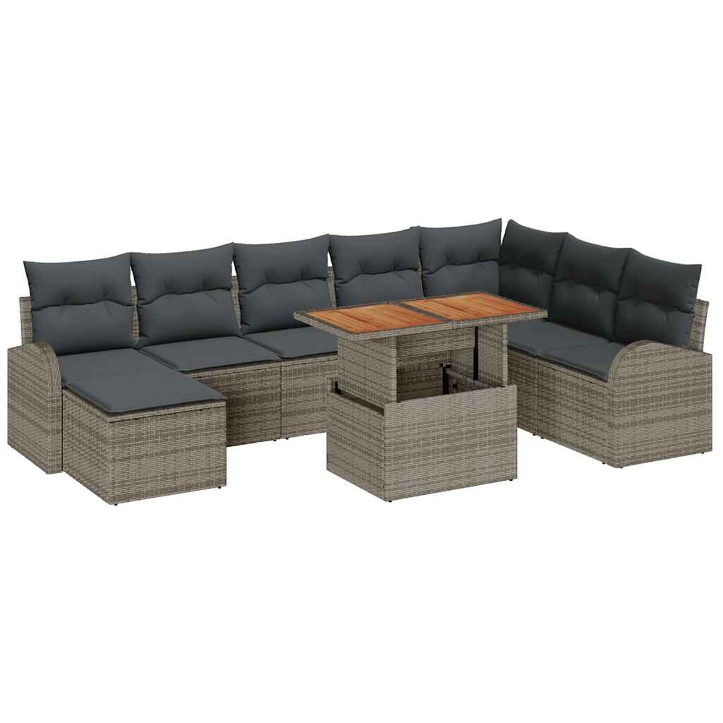 Garden Sofa Set with Storage 9 pcs Grey Poly rattan