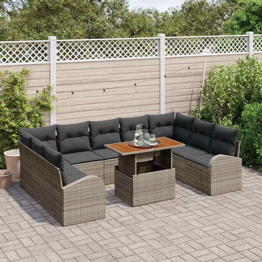 Garden Sofa Set with Storage 10 pcs Grey Poly rattan