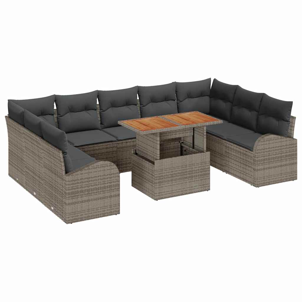 Garden Sofa Set with Storage 10 pcs Grey Poly rattan