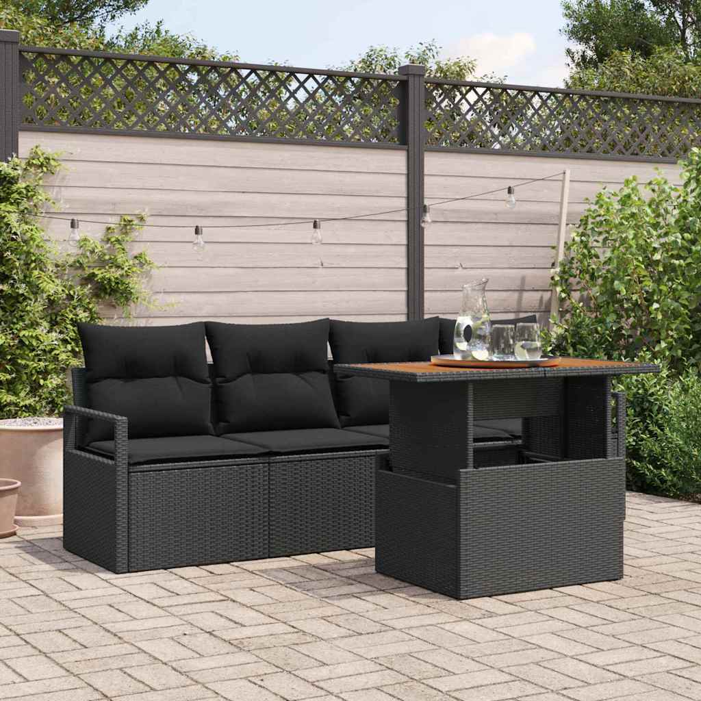 Garden Sofa Set with Storage 5 pcs Black Poly rattan