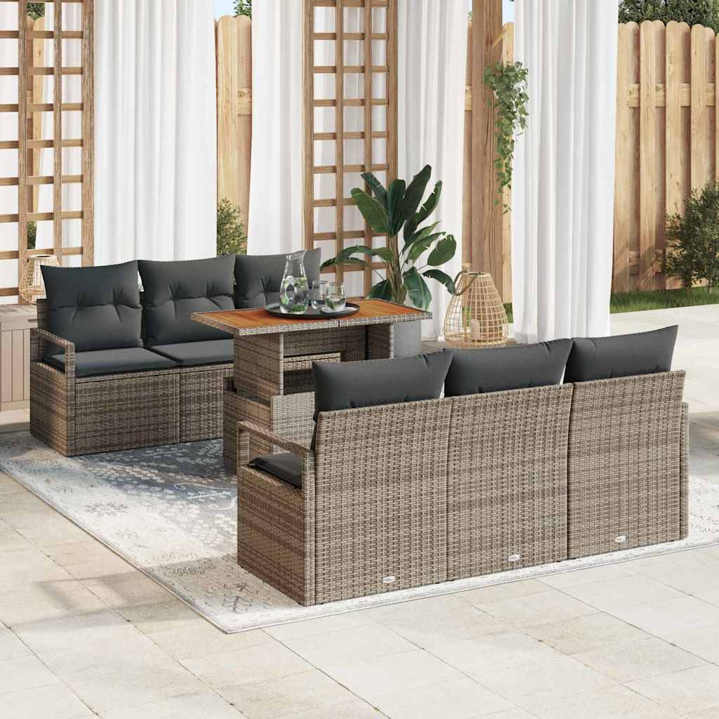 Garden Sofa Set with Storage 7 pcs Grey Poly rattan