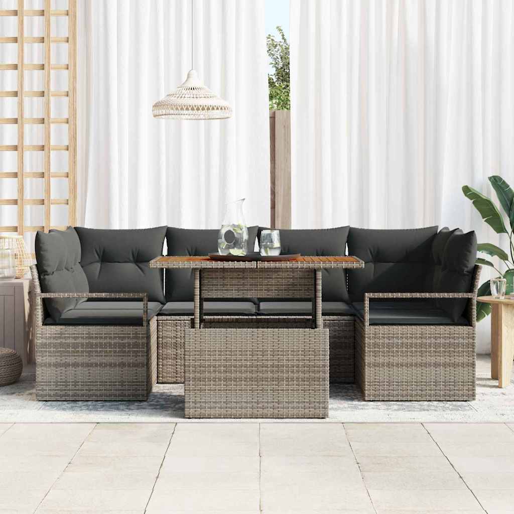 Garden Sofa Set with Storage 7 pcs Grey Poly rattan