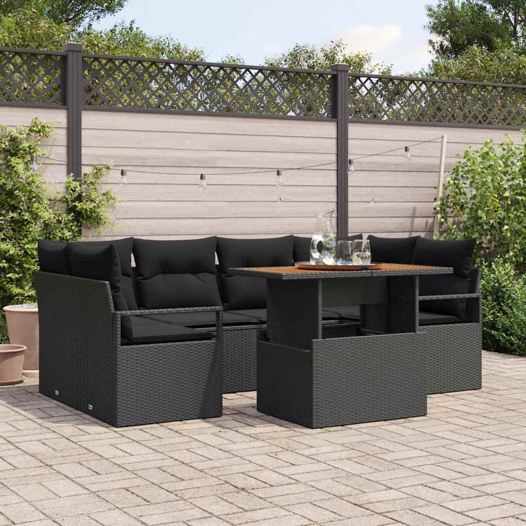 Garden Sofa Set with Storage 7 pcs Black Poly rattan