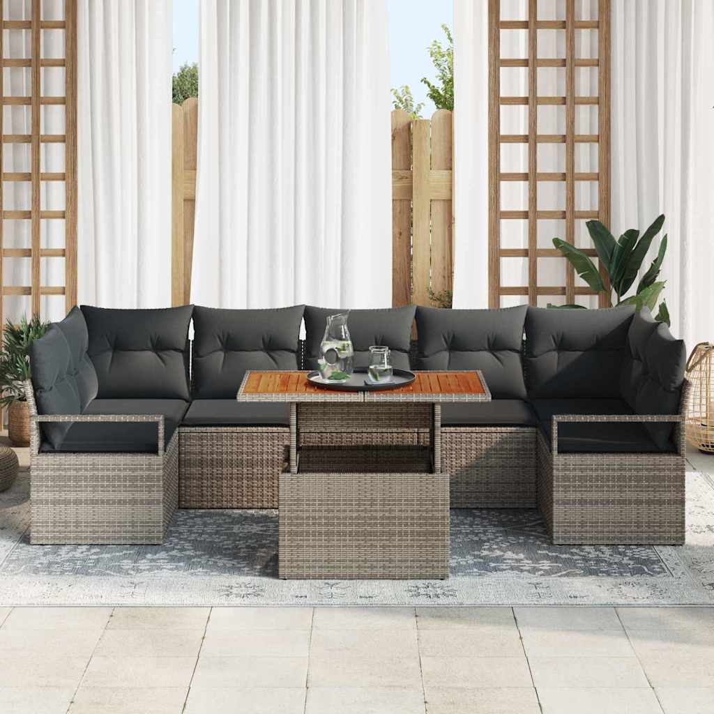 Garden Sofa Set with Storage 8 pcs Grey Poly rattan