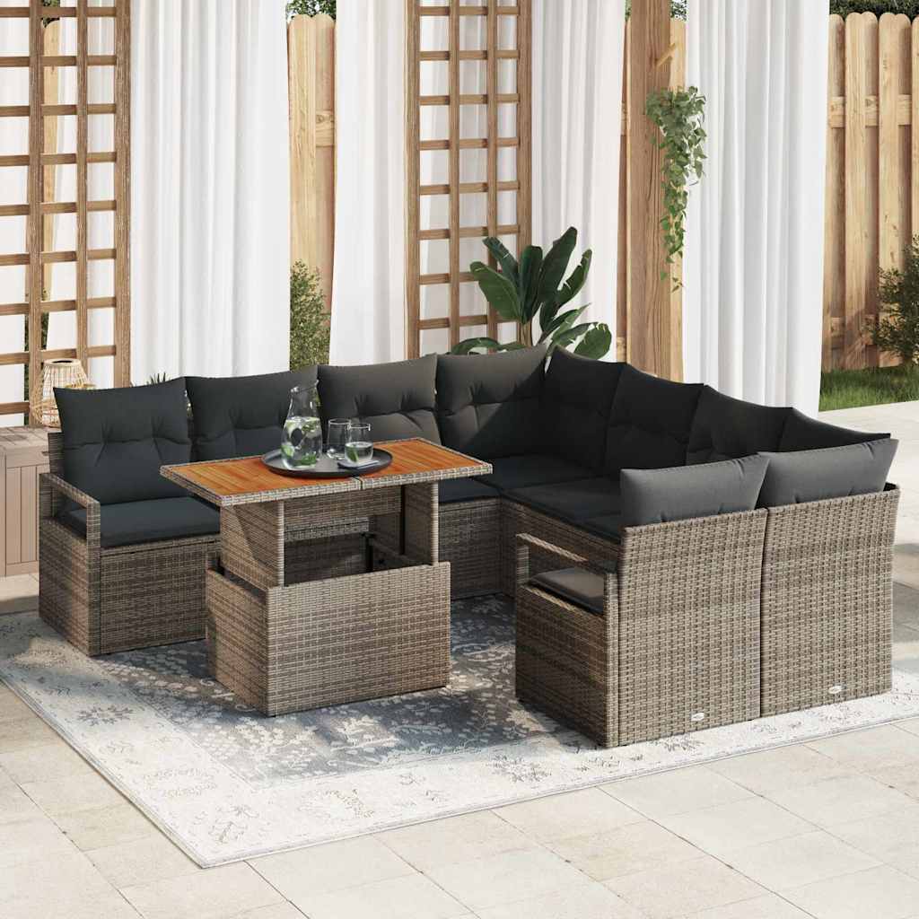 Garden Sofa Set with Storage 9 pcs Grey Poly rattan