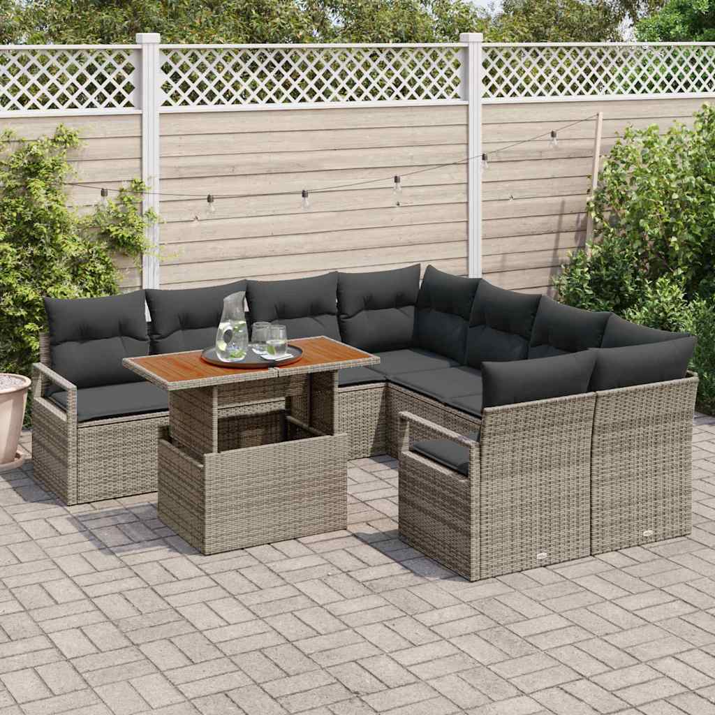 Garden Sofa Set with Storage 9 pcs Grey Poly rattan