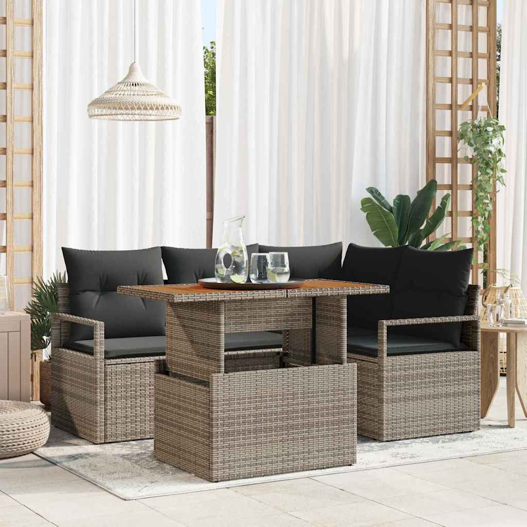 Garden Sofa Set with Storage 5 pcs Grey Poly rattan