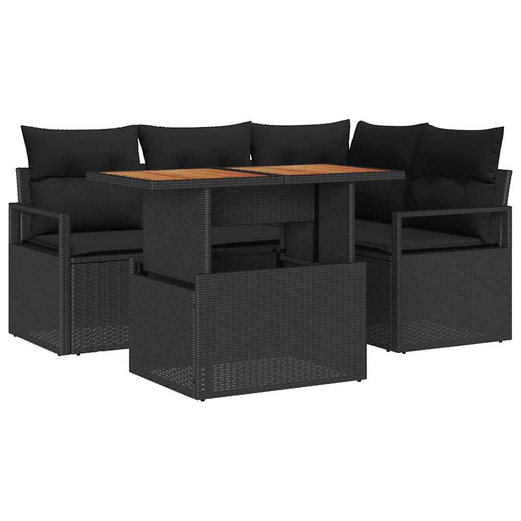 Garden Sofa Set with Storage 5 pcs Black Poly rattan