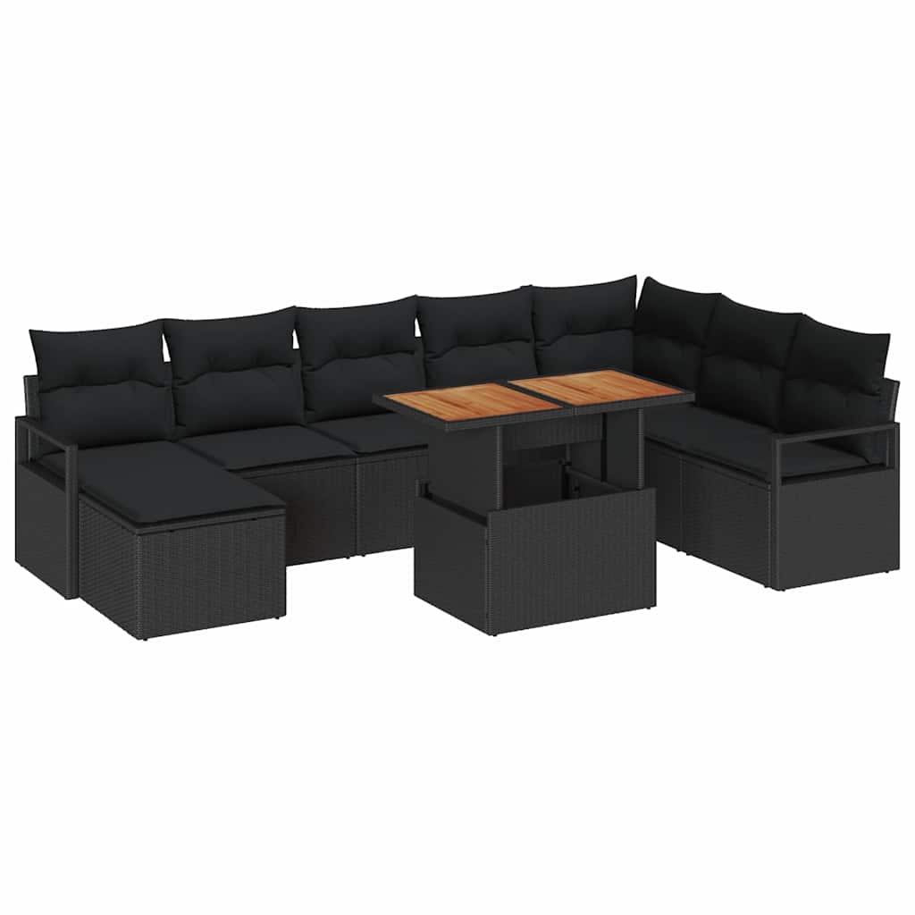 Garden Sofa Set with Storage 9 pcs Black Poly rattan
