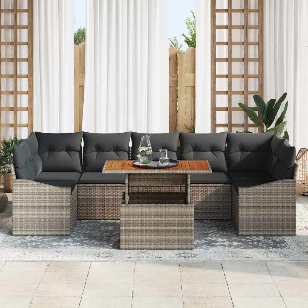 Garden Sofa Set 8 pcs Grey Poly Rattan and Powder-Coated Steel