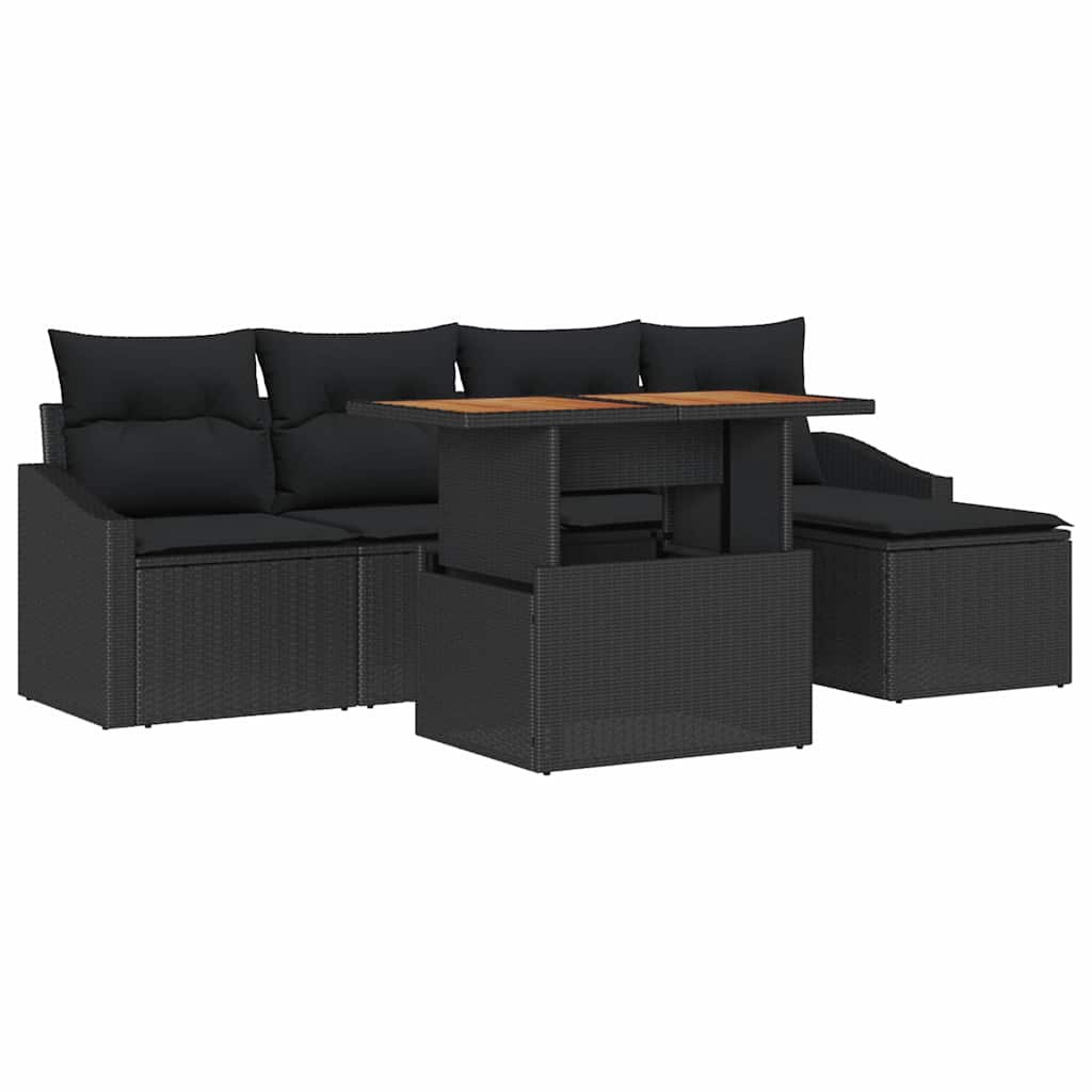 Garden Sofa Set with Storage 6 pcs Black Poly rattan
