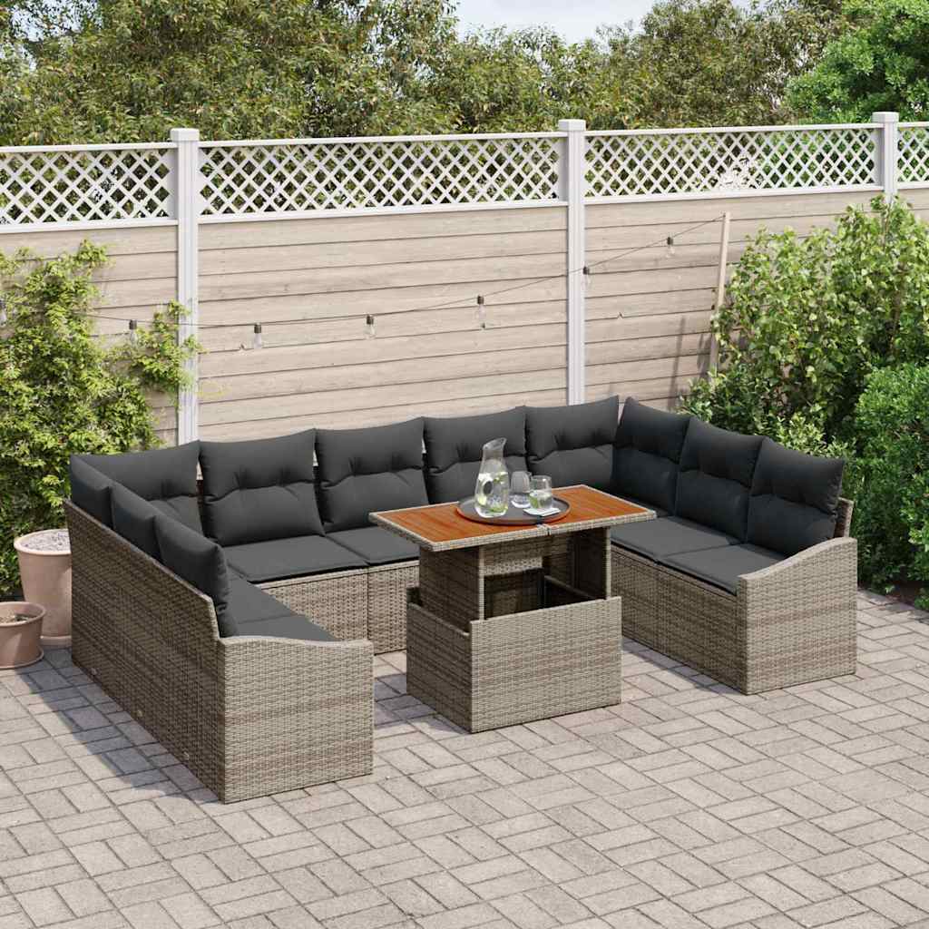 Garden Sofa Set with Storage 10 pcs Grey Poly rattan