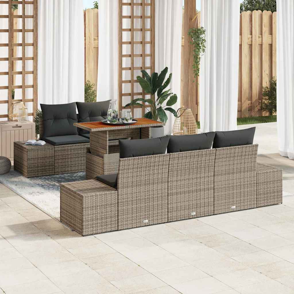 Garden Sofa Set with Storage 6 pcs Grey Poly rattan