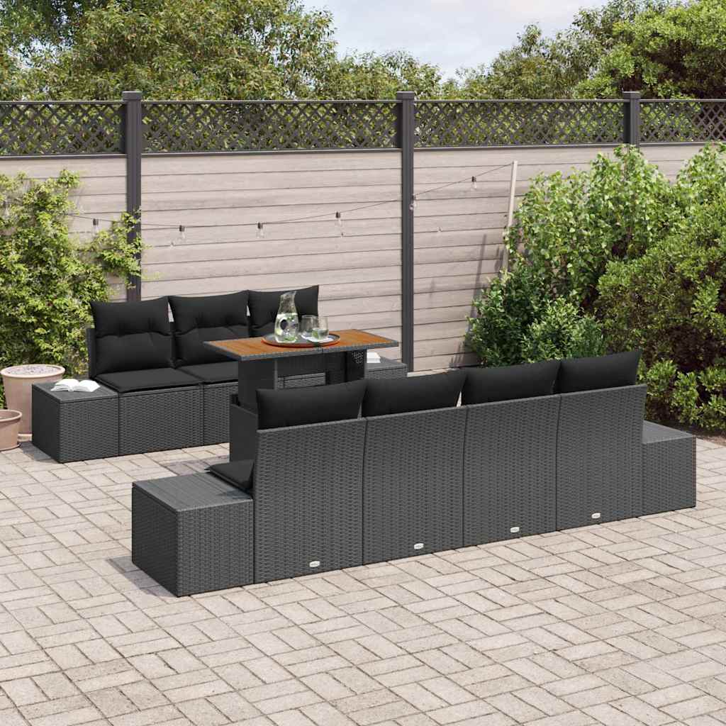 Garden Sofa Set with Storage 8 pcs Black Poly rattan
