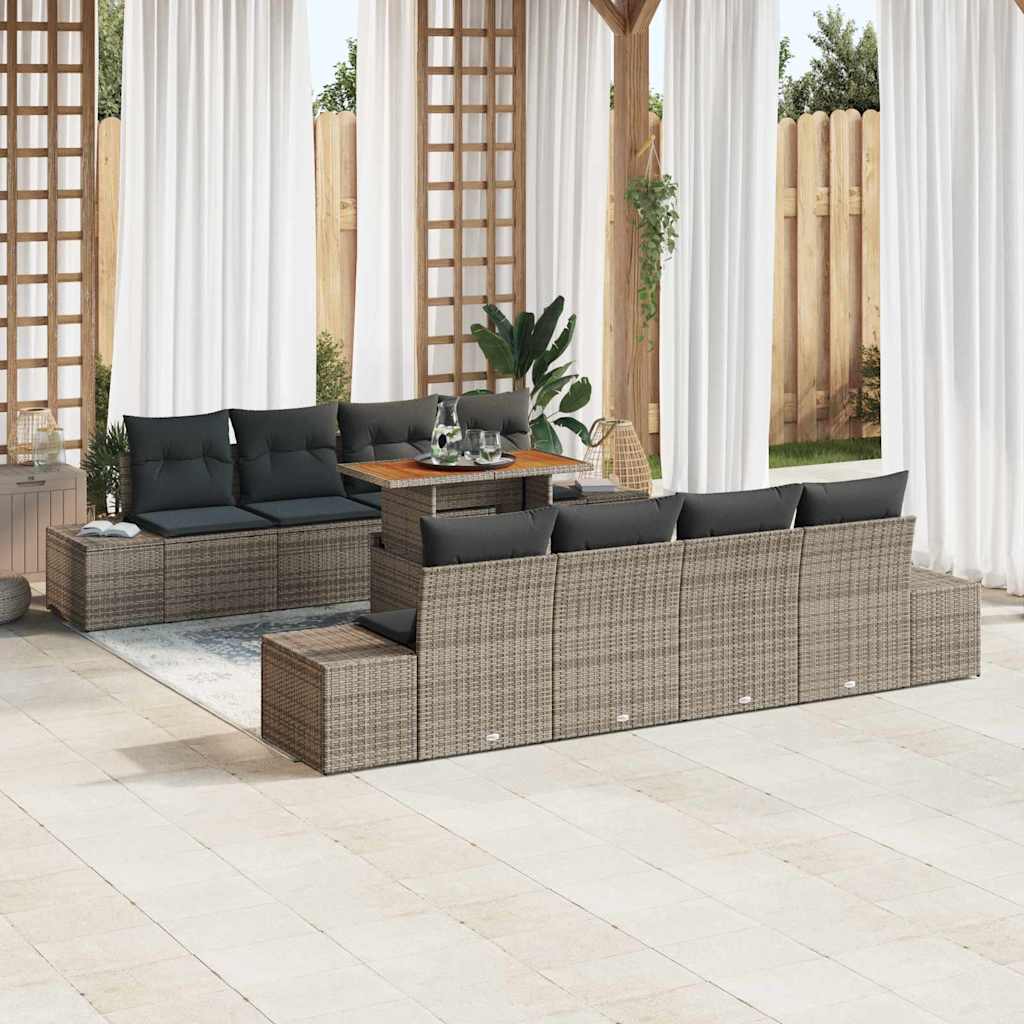 Garden Sofa Set with Storage 9 pcs Grey Poly rattan