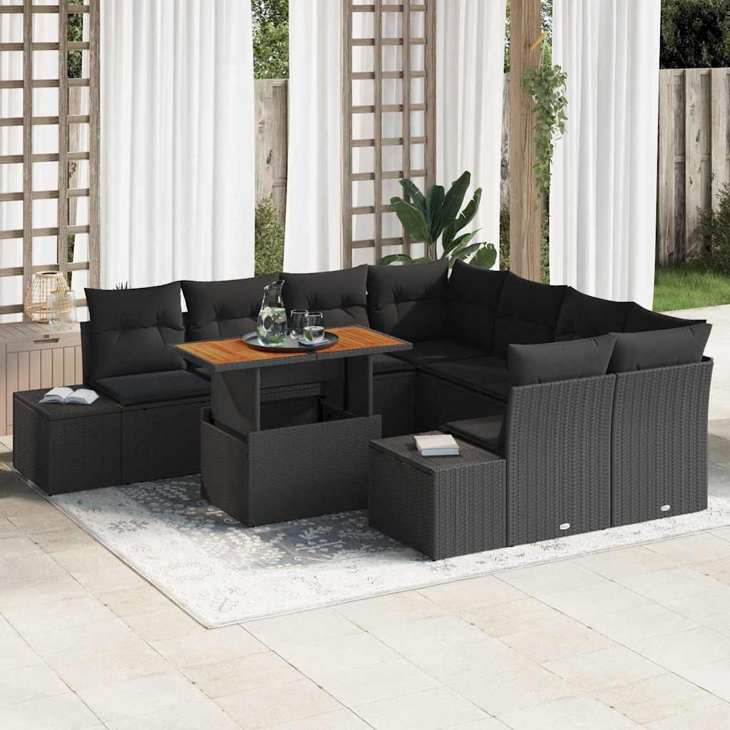 Garden Sofa Set with Storage 9 pcs Black Poly rattan