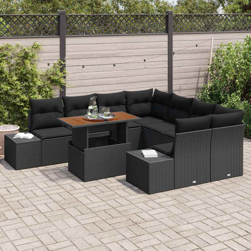 Garden Sofa Set with Storage 9 pcs Black Poly rattan