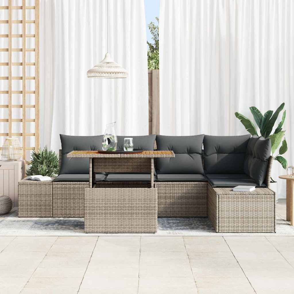Garden Sofa Set with Storage 6 pcs Grey Poly rattan