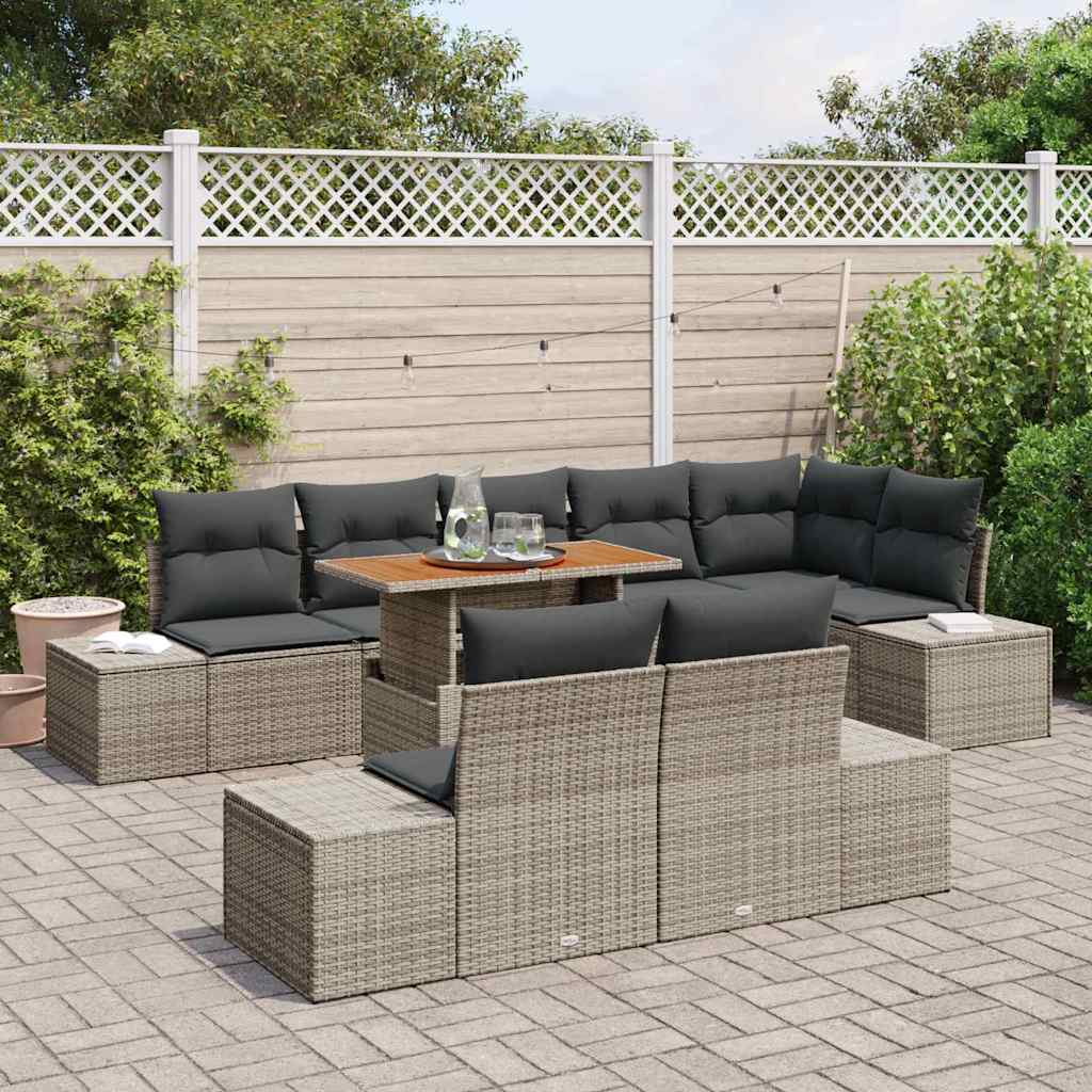 Garden Sofa Set with Storage 9 pcs Grey Poly rattan