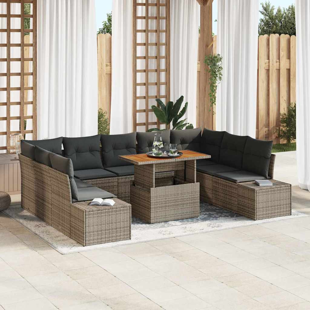 Garden Sofa Set with Storage 10 pcs Grey Poly rattan