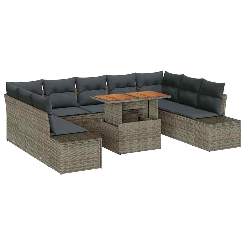 Garden Sofa Set with Storage 10 pcs Grey Poly rattan